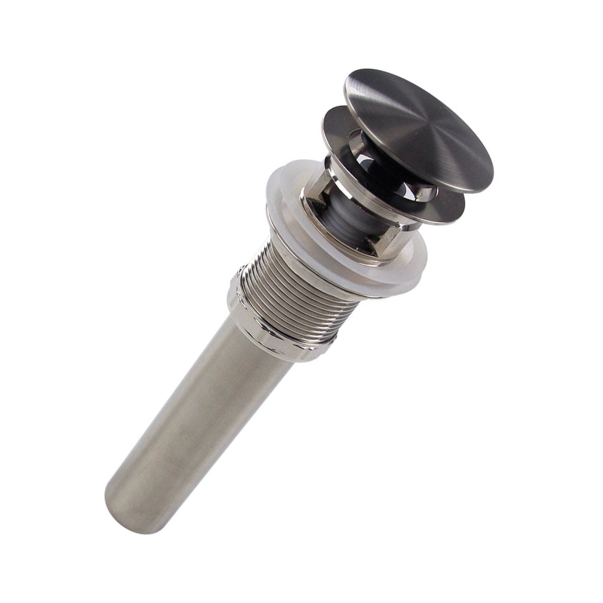 Nantucket Brushed Nickel Finish Umbrella Drain With Overflow - NS-UDBN-OF for vessel sink installation.