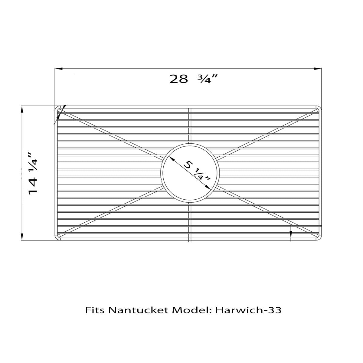 Nantucket Stainless Steel Bottom Grid - BG-HA33 dimensions diagram for Harwich-33 fireclay sink.