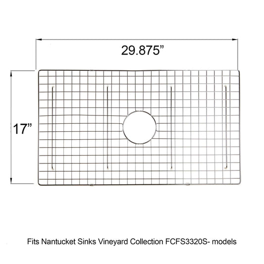 Nantucket Stainless Steel Bottom Grid - BG-VC33S dimensions 29.875" x 17" fits Nantucket Vineyard Collection FCFS3320S models