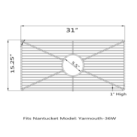 Nantucket Stainless Steel Bottom Grid - BG-YM36 dimensions diagram, fits Nantucket Yarmouth-36W, 31" x 15.25" size.