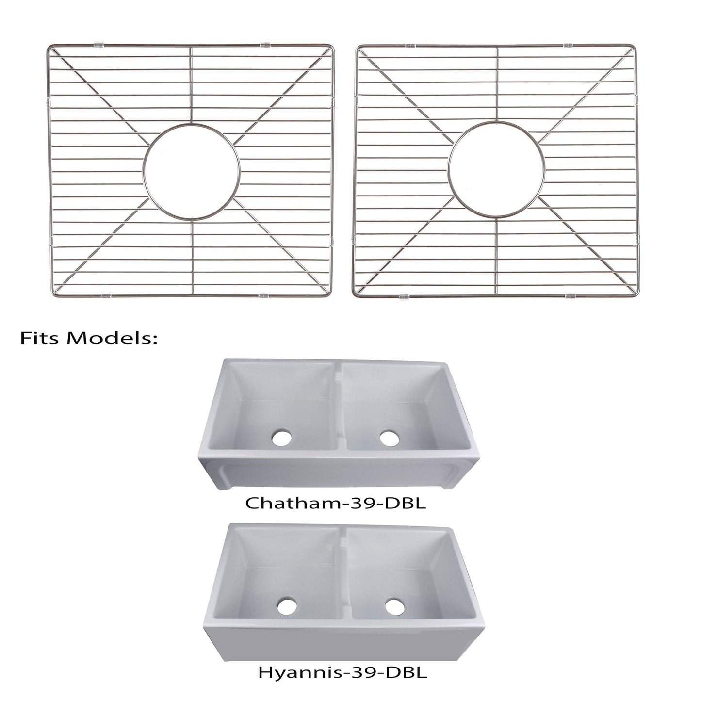 Nantucket Stainless Steel Bottom Grids Set - BG-HC39 for Chatham-39-DBL and Hyannis-39-DBL fireclay sinks.