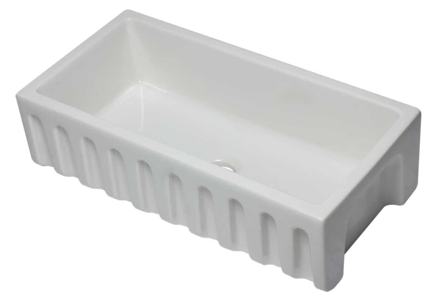 ALFI 36" White Reversible Smooth / Fluted Single Bowl Fireclay Farm Sink AB3618HS-W with fluted design.