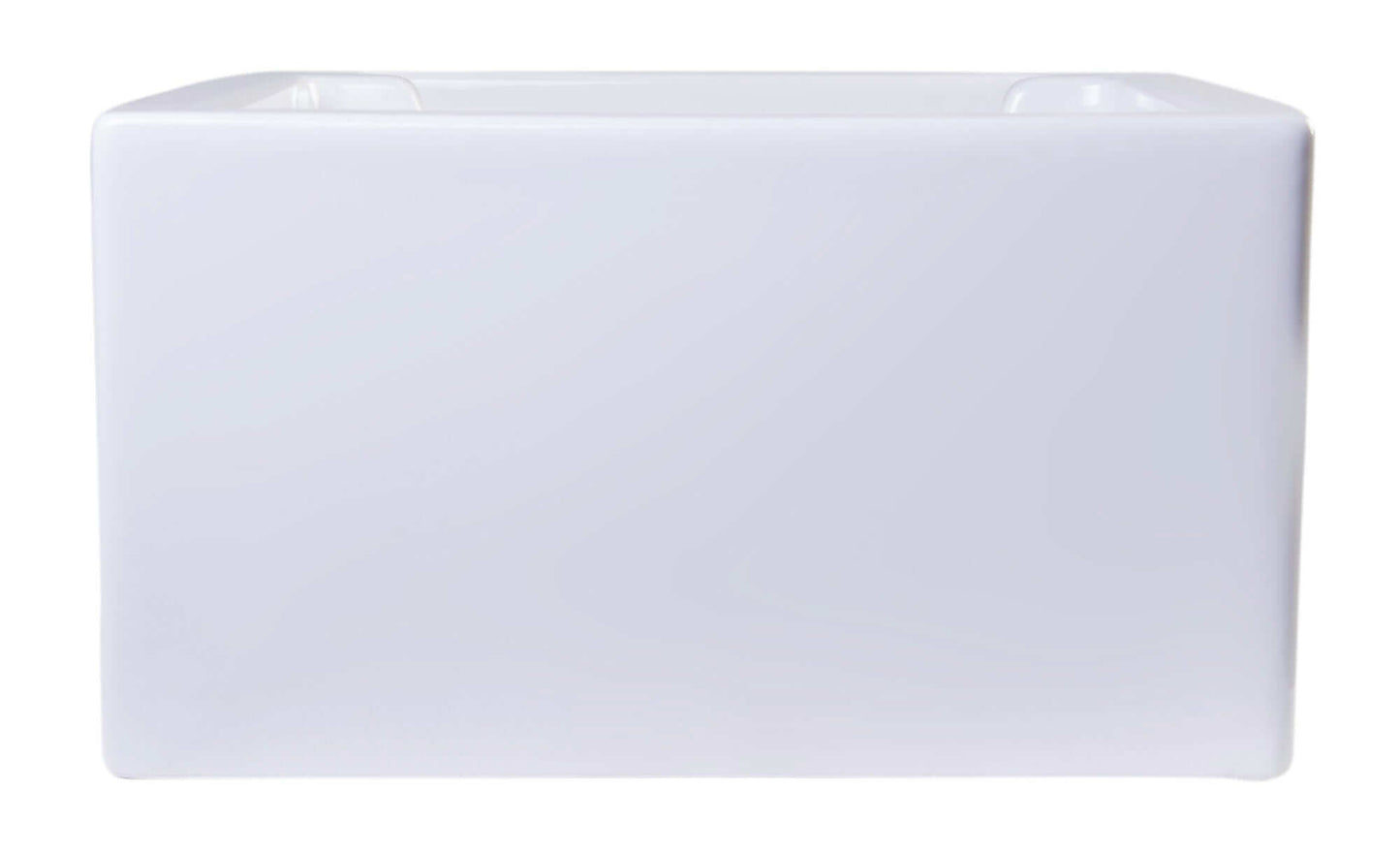 ALFI 36" White Smooth Apron Thick Wall Fireclay Double Bowl Farm Sink AB3618DB-W side view.