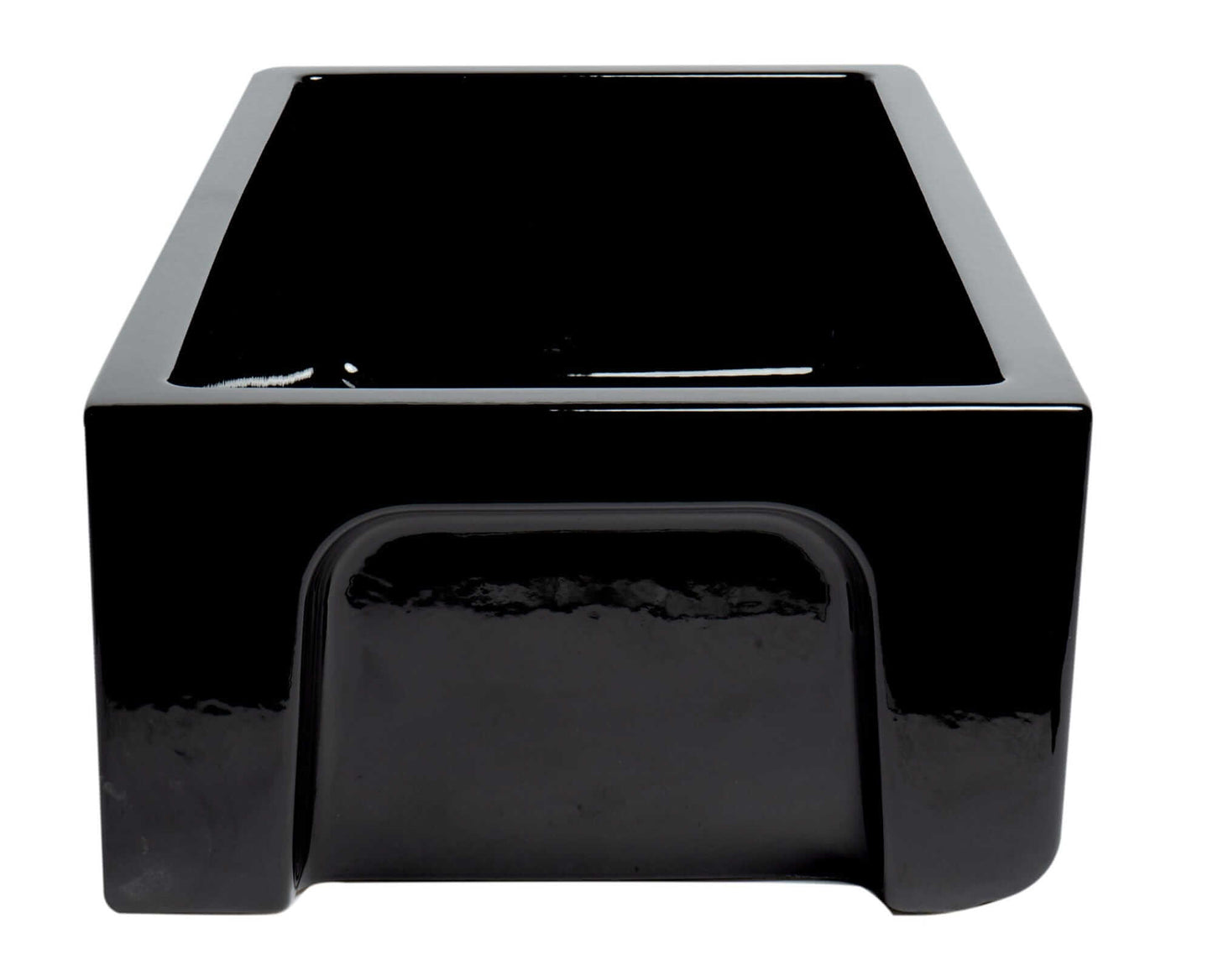 ALFI 33" Black Gloss Reversible Fluted / Smooth Fireclay Farm Sink AB3318HS-BG showcasing its sleek black finish.