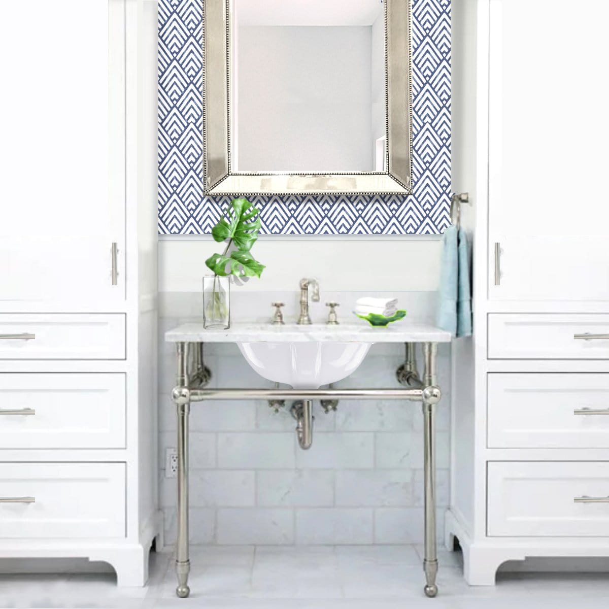 Nantucket 17" x 14" Glazed Bottom Undermount Oval Ceramic Bathroom Sink - GB-17x14-W installed in elegant white vanity.