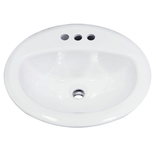 Nantucket 20.25" Drop-In Ceramic Vanity Sink - DI2017-4 top view showing oval design and faucet holes.