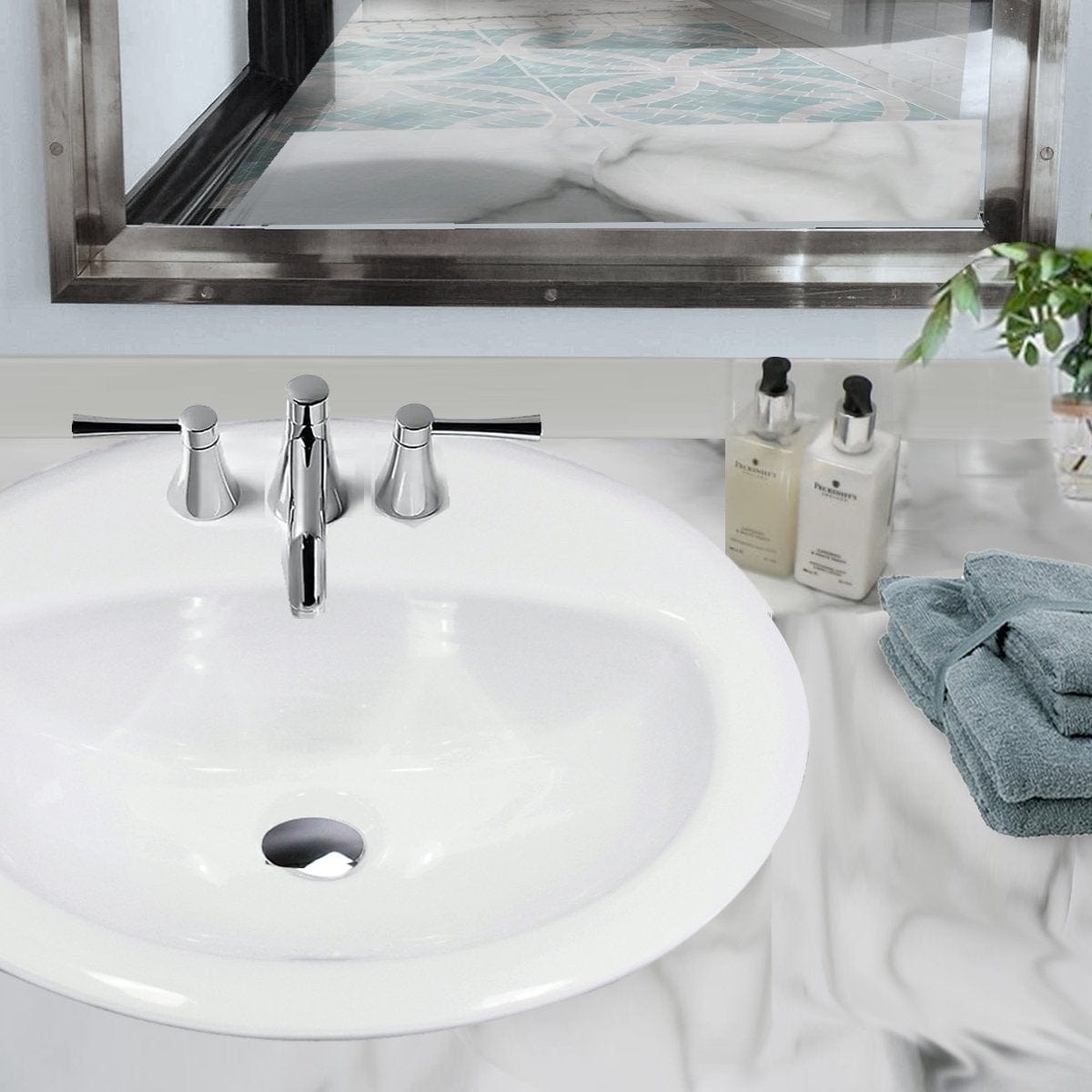 Nantucket 20.25" Drop-In Ceramic Vanity Sink - DI2017-4 with modern faucet in a stylish bathroom setting.
