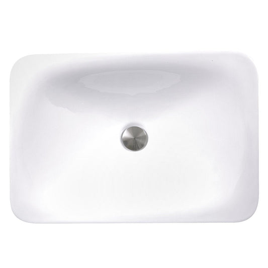 Nantucket 21" Rectangular Drop-In Ceramic Vanity Sink - DI-2114-R top view showing smooth white surface and drain.