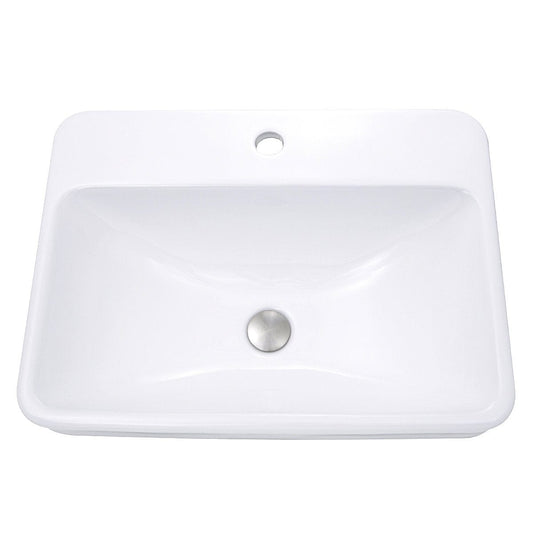 Nantucket 23" 1-hole Rectangular Drop-In Ceramic Vanity Sink - DI-2317-R1 top view, showcasing the elegant design and single faucet hole.