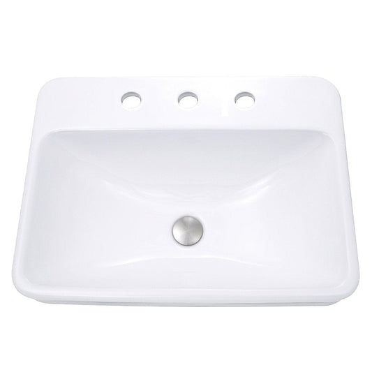 Nantucket 23" 3-hole Rectangular Drop-In Ceramic Vanity Sink - DI-2317-R8 with three pre-cut faucet holes.