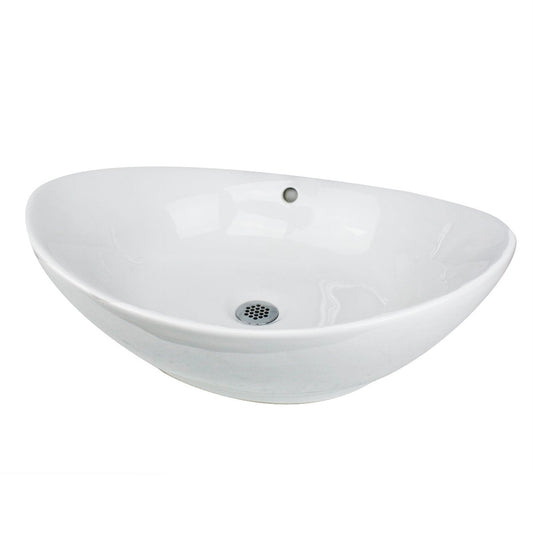 Nantucket Oblong White Vessel Sink - NSV305 displayed in a modern bathroom setting, showcasing its sleek and elegant design.