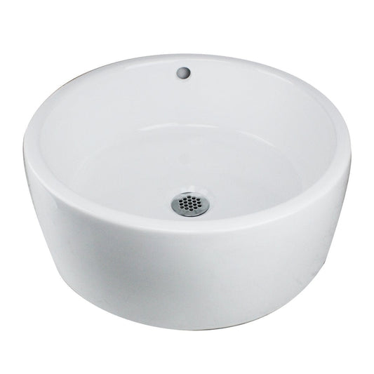 Nantucket Round White Vessel Sink With Overflow - NSV213 showcasing a smooth ceramic finish and round design.