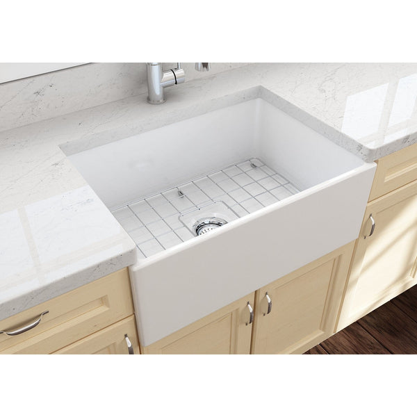 BOCCHI CONTEMPO 27 Fireclay Farmhouse Single Bowl Kitchen Sink with Protective Bottom Grid and Strainer