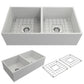 BOCCHI CONTEMPO 36" Fireclay Farmhouse Double Bowl Kitchen Sink with Protective Bottom Grid and Strainer