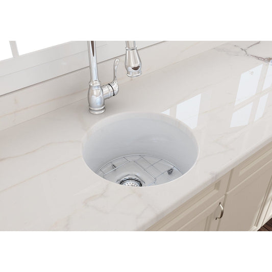 BOCCHI SOTTO 18.5" Fireclay Modern Undermount Single Bowl Kitchen Sink with Protective Bottom Grid and Strainer, top view.
