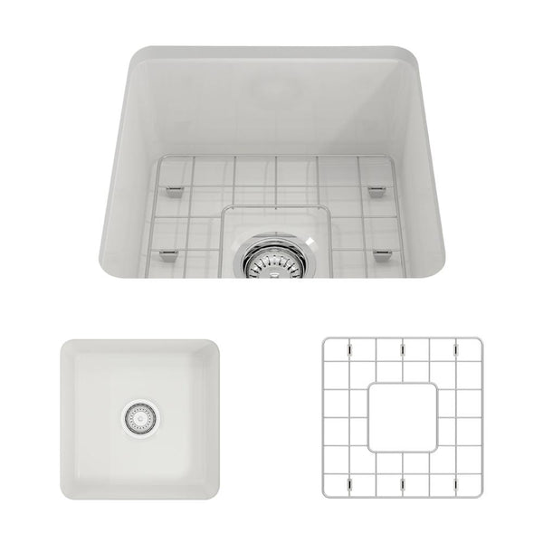 BOCCHI SOTTO 18 Fireclay Modern Undermount Single Bowl Kitchen Sink with Protective Bottom Grid and Strainer