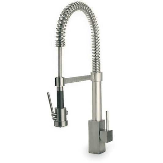 LATOSCANA Dax Single Handle Spring Spout Kitchen Faucet Chrome front view showing brushed nickel finish and flexible design.