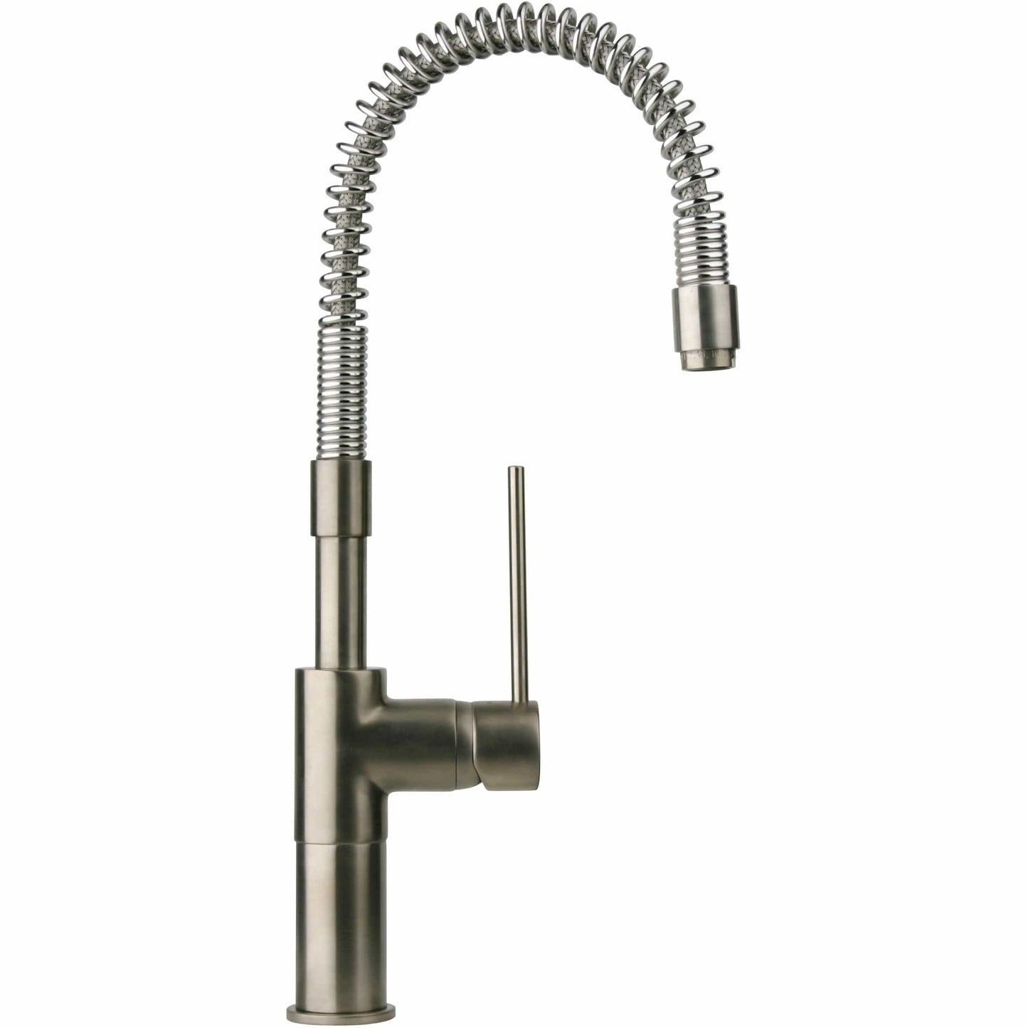LATOSCANA Elba Spring Spout Kitchen Faucet Stream Only Chrome front view showcasing flexible spring design in brushed nickel finish.