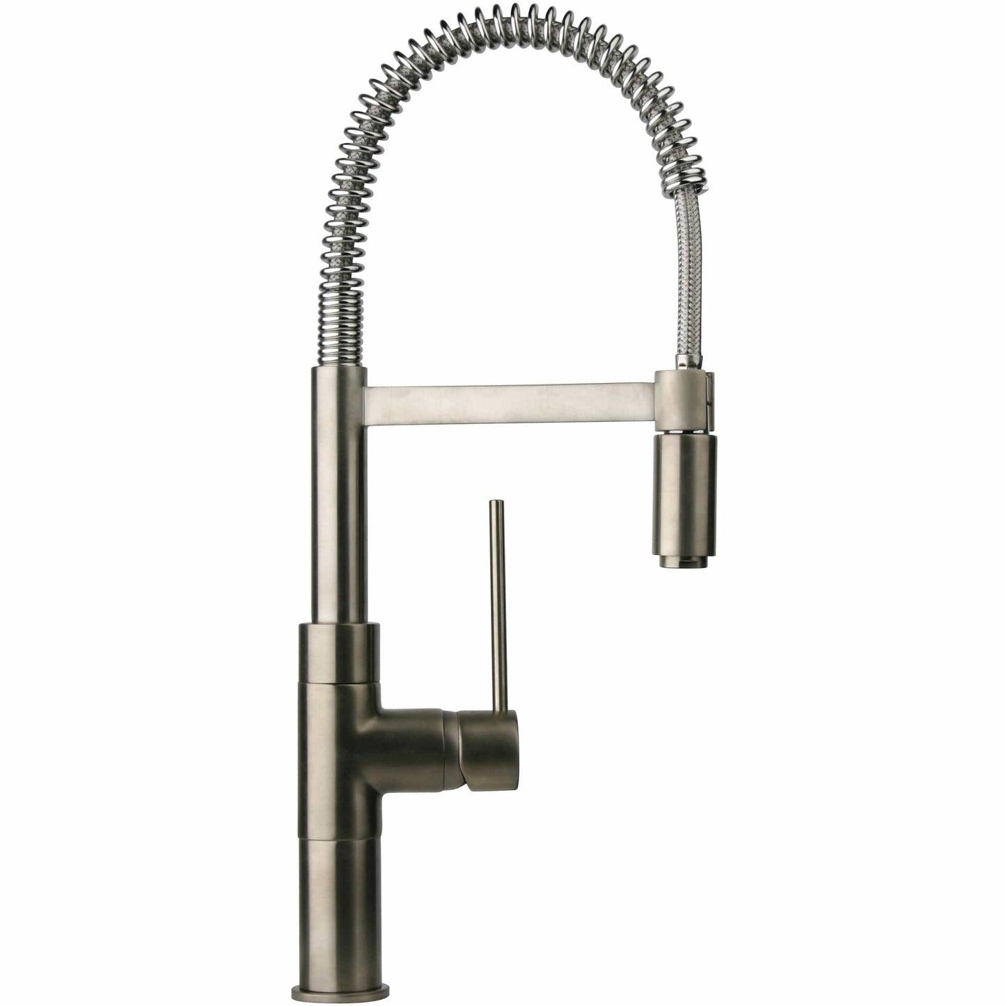 LATOSCANA Elba Spring Sprout Kitchen Faucet Dual Function Chrome side view in brushed nickel finish with spring sprout design.