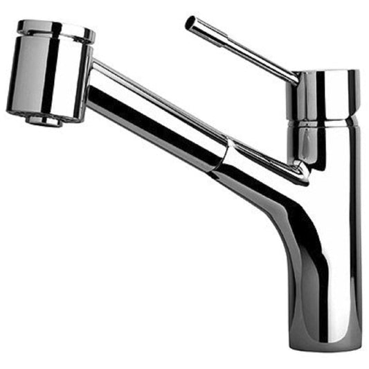 LATOSCANA Elba Pull-Out Kitchen Faucet Dual Function Chrome side view with chrome finish highlighting modern design features.