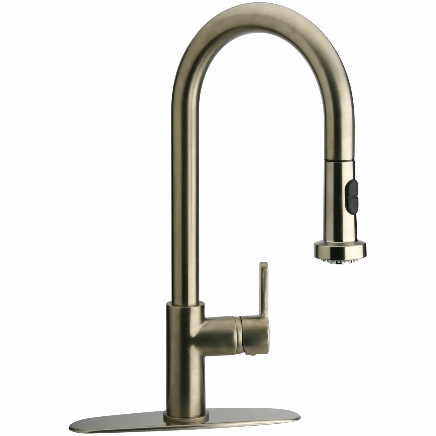 LATOSCANA Elix Single Handle Pull-Down Kitchen Faucet Chrome front view in brushed nickel finish.