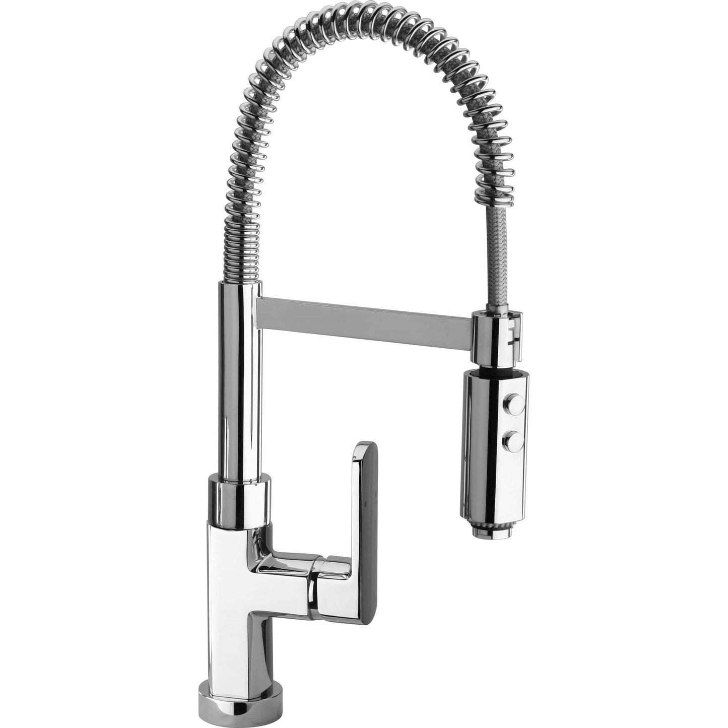 LATOSCANA Novello Single Handle Spring Spout Kitchen Faucet Chrome front view showing modern design and flexibility.