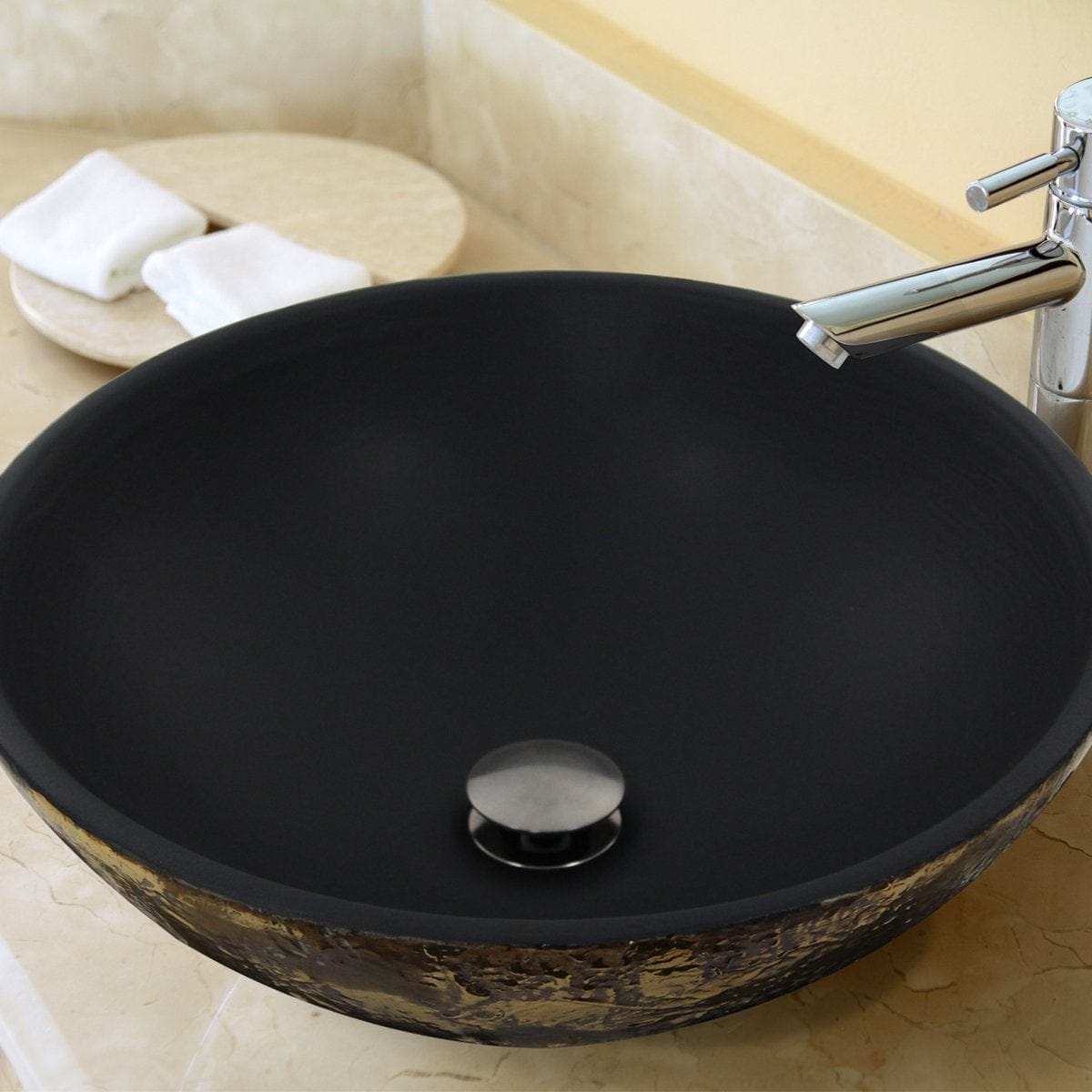 Nantucket Drake Fireclay Hand-Decorated Vanity Sink, Matte Black - RC7040GMS-MB in a modern bathroom setting.