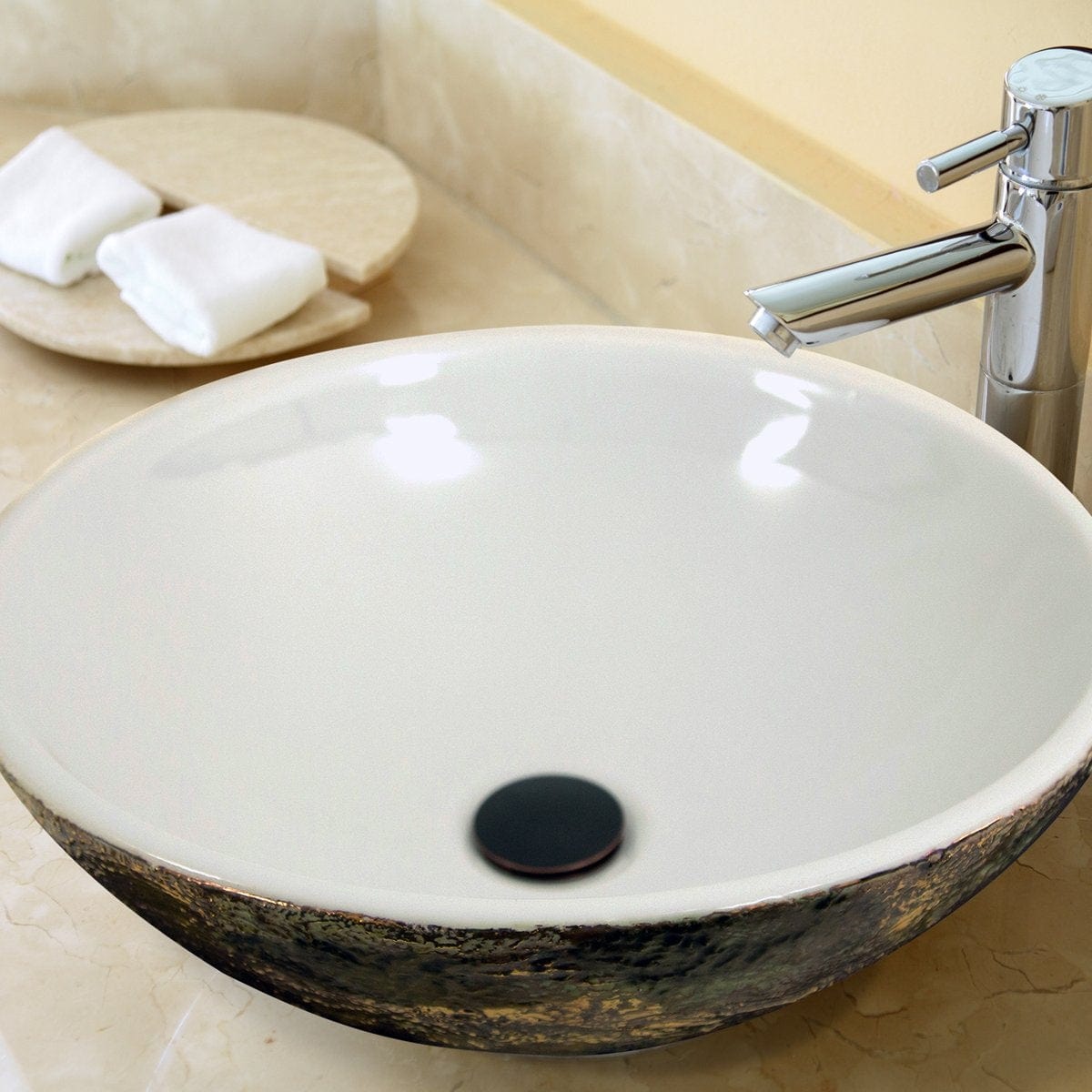 Nantucket Drake Fireclay Hand-Decorated Vanity Sink. White - RC7040GMS-W with elegant curved design and modern faucet.