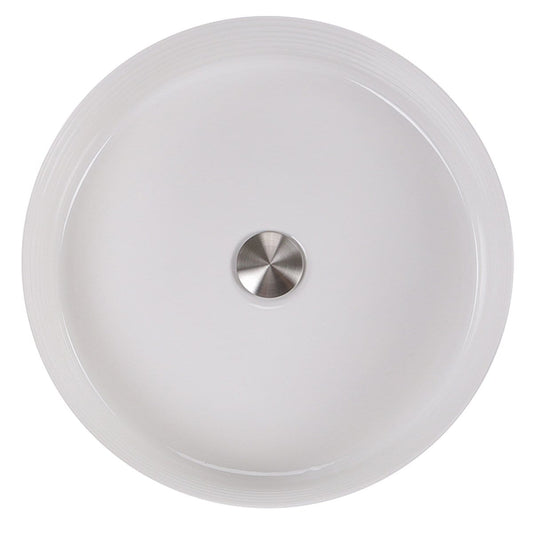 Nantucket Kiel Italian Fireclay Vanity Sink - RC7102WV round white sink with brushed nickel drain