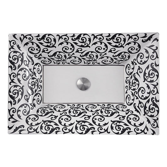 Nantucket La Maddalena Italian Fireclay Vanity Sink - RC73040PD with elegant black and white scroll design.