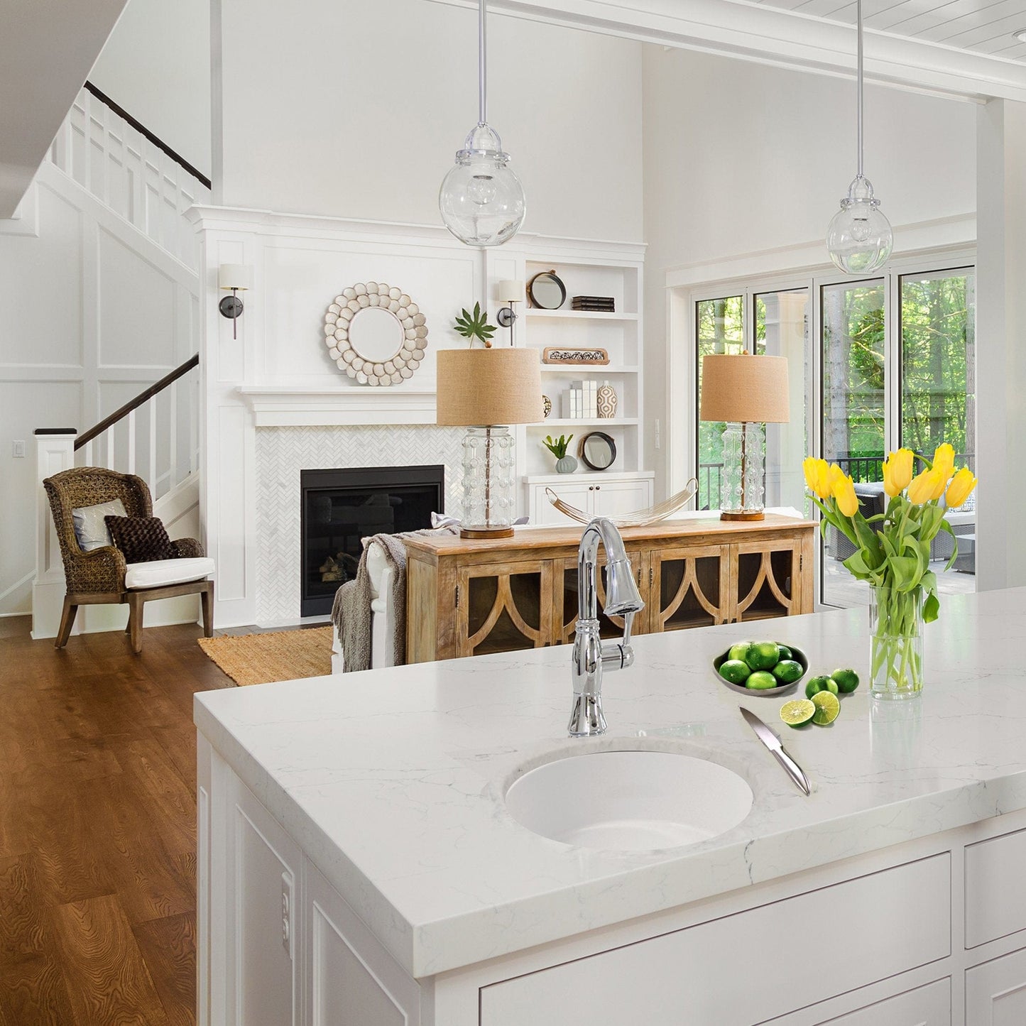 Nantucket 18" Fireclay Round Bar-Prep Sink - Hyannis-18 showcased in a modern kitchen with elegant decor and natural light.