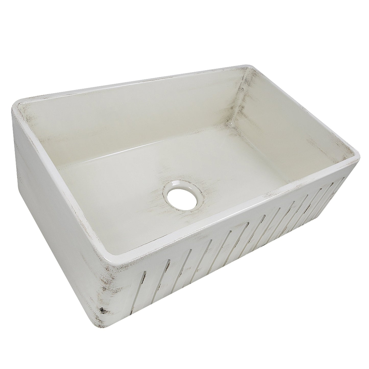 Nantucket 30" Farmhouse Fireclay Sink with Shabby Straw Finish - FCFS3020S-ShabbyStraw in white with hand-distressed edges.