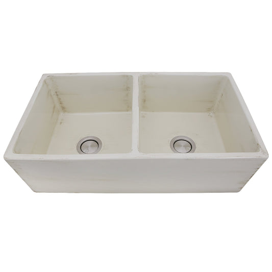 Nantucket 33" Double Bowl Farmhouse Fireclay Sink with Shabby Straw Finish - FCFS3318D-ShabbyStraw