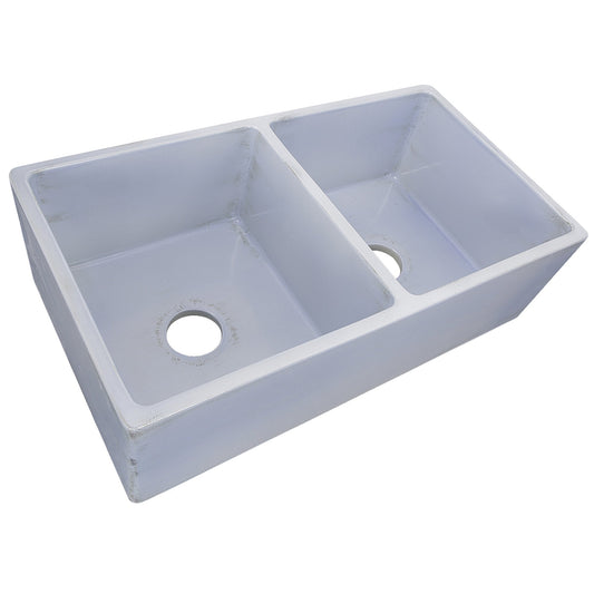 Nantucket 33" Double Bowl Farmhouse Fireclay Sink with Shabby Sugar Finish - FCFS3318D-ShabbySugar