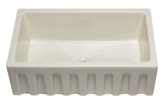 ALFI 30" Biscuit Reversible Smooth / Fluted Single Bowl Fireclay Farm Sink AB3018HS-B