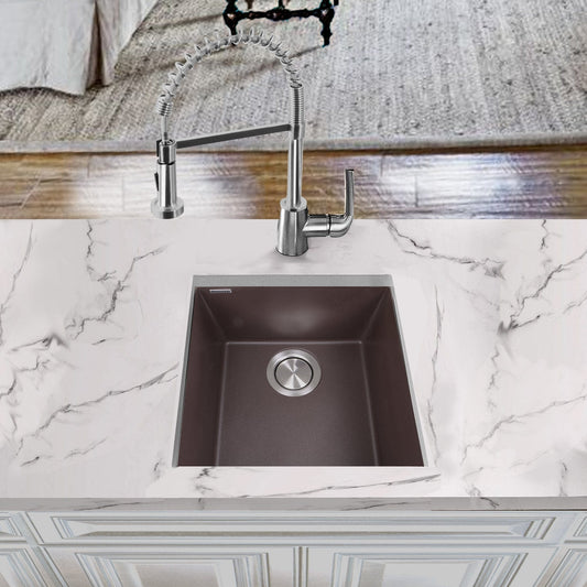 Classic Brown Bar-Prep Sink by Nantucket - 17" Traditional Undermount on a marble countertop.