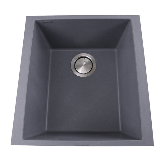Modern Titanium Bar Sink - 17" Nantucket Undermount front view showing sleek metallic finish and drain.