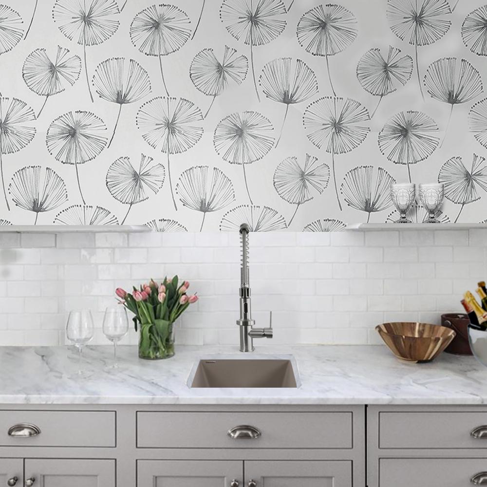 Truffle Bar-Prep Sink - Nantucket 17" Undermount for Entertaining with floral wall design and kitchen decor.
