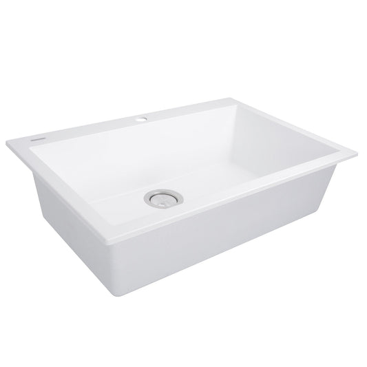 Nantucket 33" Dual-Mount Granite Composite Kitchen Sink White featuring a pristine white finish and versatile installation options.