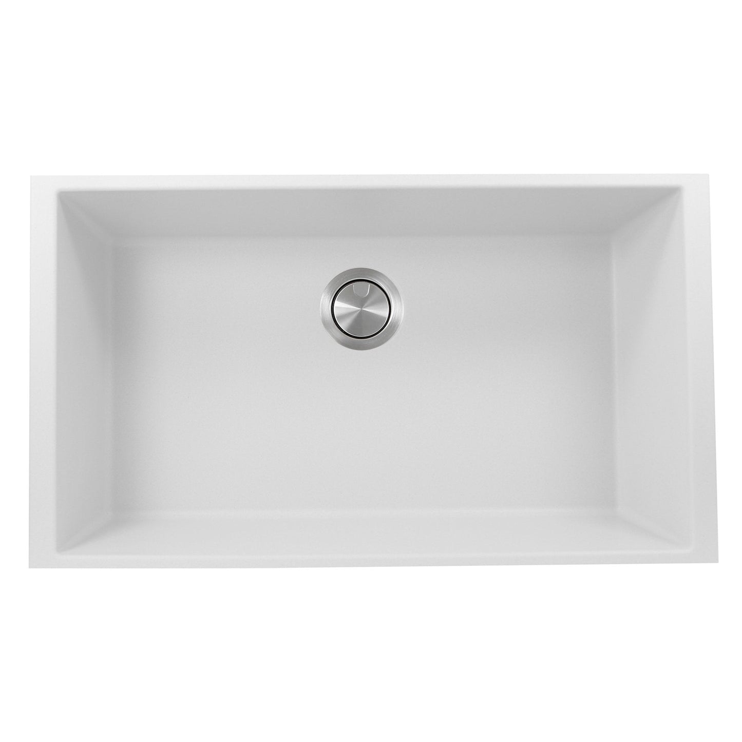 Nantucket 33" Undermount Granite Composite Kitchen Sink White top view with drain.