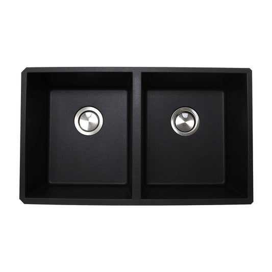 Nantucket 50/50 Double Bowl Undermount Granite Composite Black - PR5050-LDBL top view of the kitchen sink