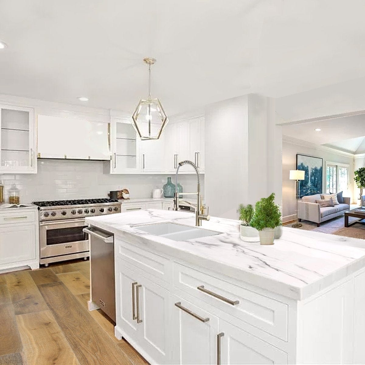 Nantucket 50/50 Double Bowl Undermount Granite Composite White - PR5050-LDW kitchen sink showcased in modern kitchen design.