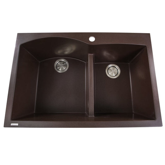 Nantucket 60/40 Double Bowl Dual-mount Granite Composite Brown - PR6040-BR showcasing a stylish and durable sink design.