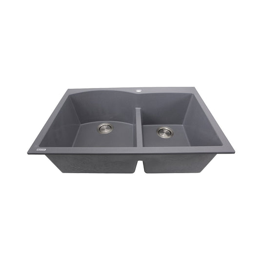 Nantucket 60/40 Double Bowl Dual-mount Granite Composite Titanium - PR6040-TI in grey.