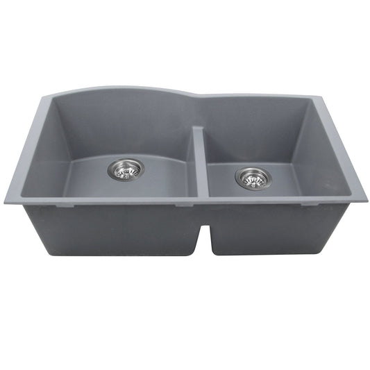 Nantucket 60/40 Double Bowl Undermount Granite Composite Titanium - PR6040-TI-UM in gray with two sinks.