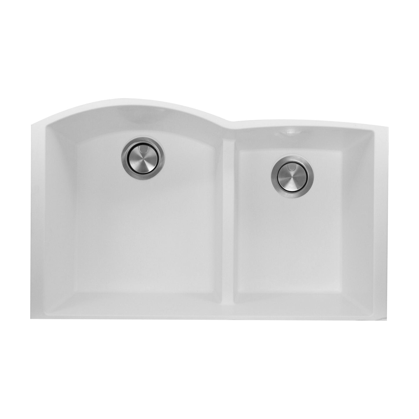 Nantucket 33" Double Bowl 60/40 Undermount Granite Composite White - PR6040-W-UM with modern design and dual stainless steel drains.