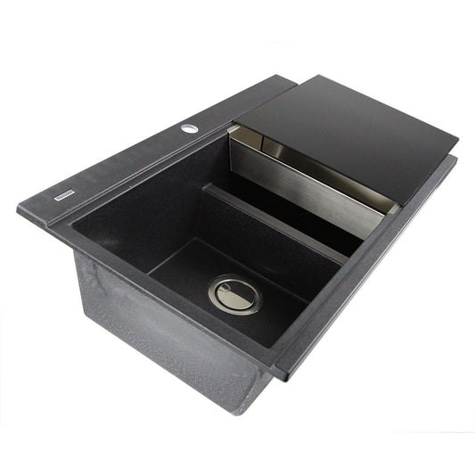 Nantucket Large Double Bowl Prep Station Granite Composite Black sink with modern design and functionality.