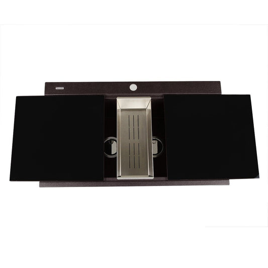 Nantucket Large Double Bowl Prep Station Granite Composite Brown with dual bowls and sleek design.