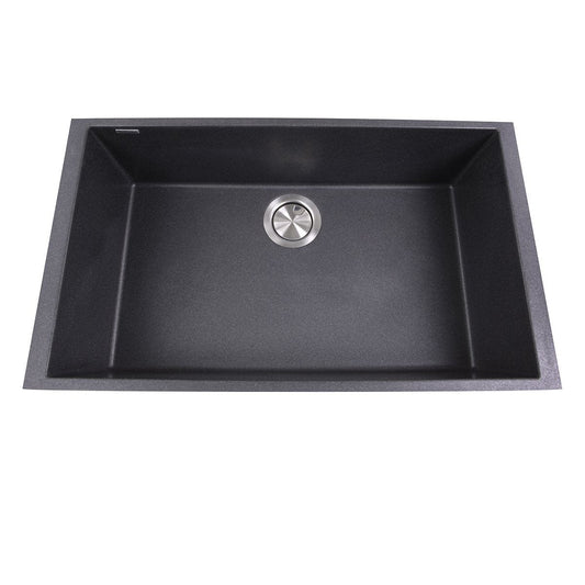 Nantucket's Bold Black Undermount Sink - Large Single Bowl view from above, showcasing rich black granite composite.