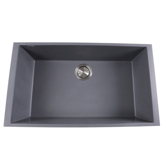 Nantucket Large Single Bowl Undermount Granite Composite Titanium top view of the sink in sleek titanium finish.